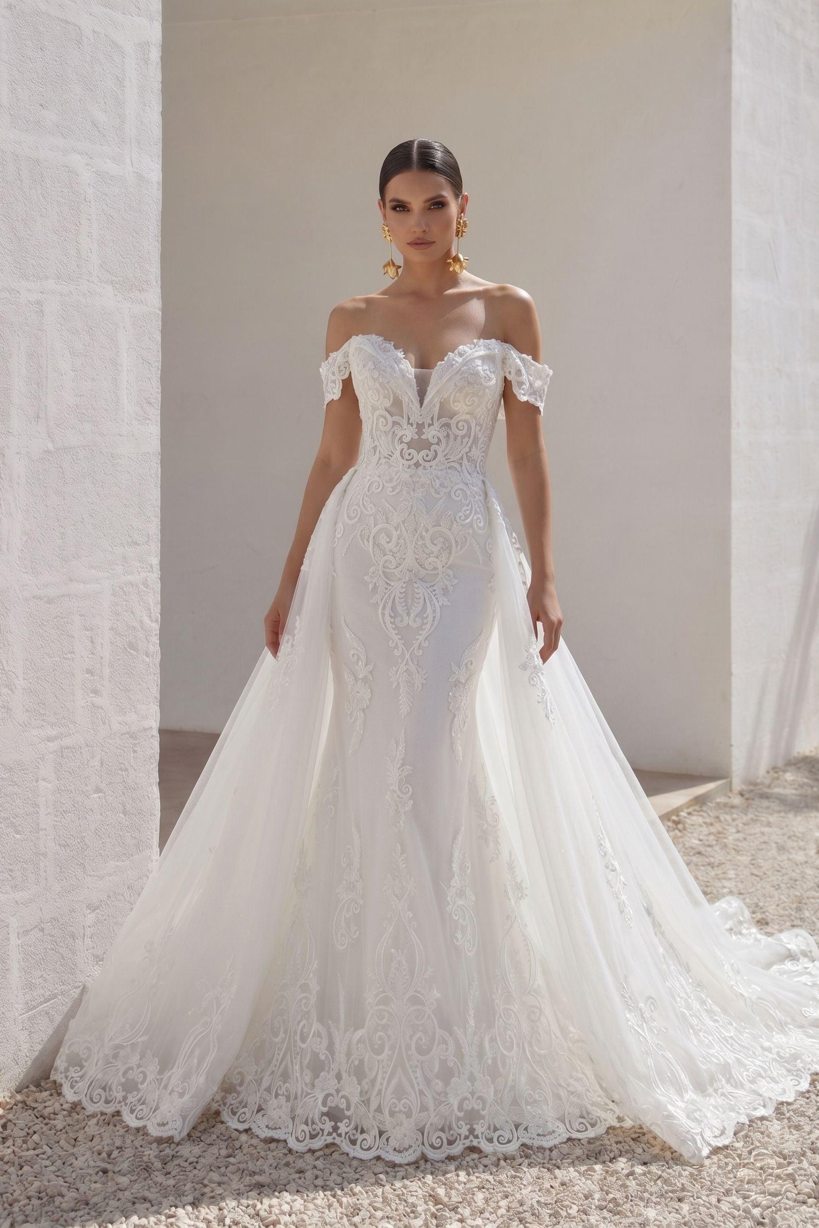 Trumpet-Mermaid Chapel Train Lace Tulle Wedding Dress CW3149 - 45 Days / Ivory / US0-UK2-EUR30 - COCOMELODY